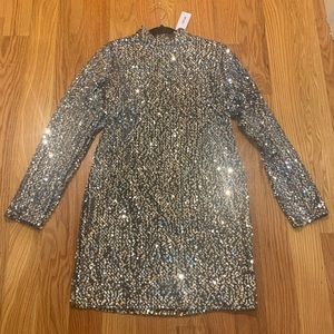 Nasty Gal never-worn size 14 mini dress. Silver sequins and stretch material.